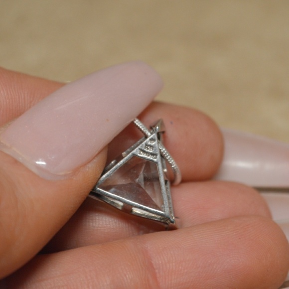 Sterling Silver Crystal Triangle Pendant Necklace - Picture 6 of 6